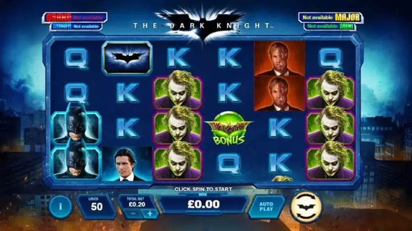 Movie-themed slot The Dark Knight game screen