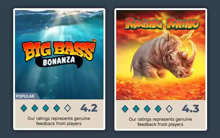 Prime Casino ratings for nature and wildlife slot theme: Big Bass Bonanza and Raging Rhino