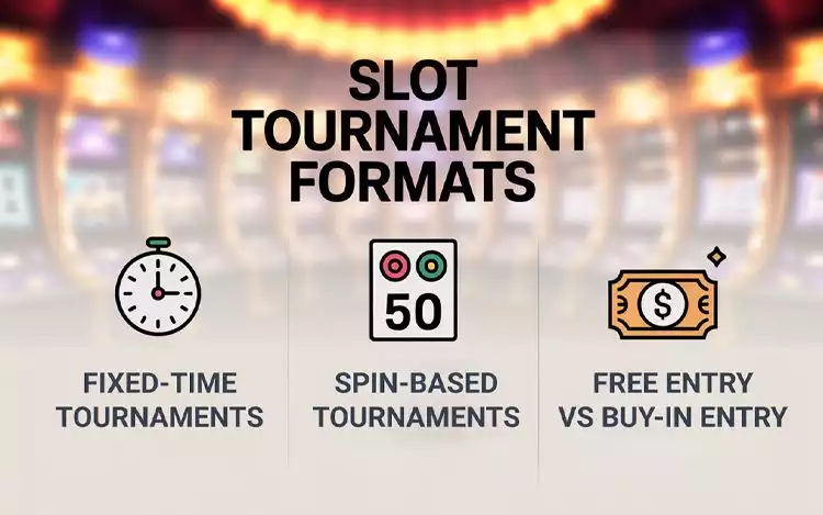 Infographic comparing fixed-time and spin-based slot tournaments