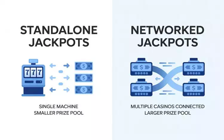 Comparison chart showing differences between standalone and networked progressive jackpots