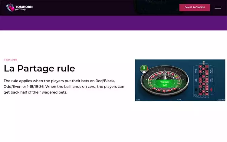 La Partage rule in Tom Horn Gaming's RNG French Roulette