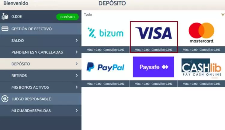 Visa Metodo Pago Prime Casino