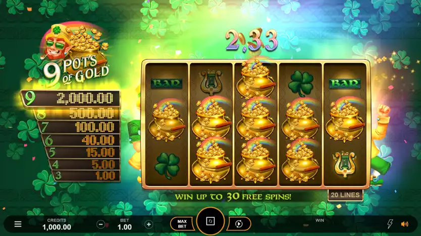 9 Pots of Gold slot gameplay screenshot