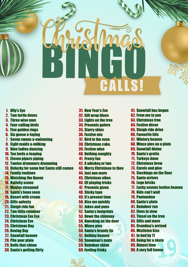 christmas bingo calls
