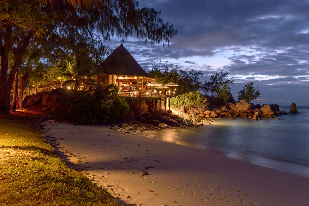 Restaurant along the beach at dusk