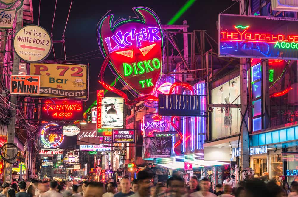 Multicoloured neon signs in the heart of the Walking Street of Pattaya, Thailand