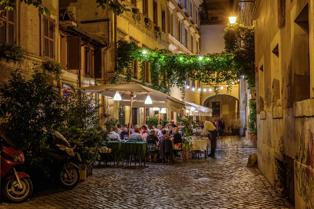 Tourists dining in the Old Town, Corfu