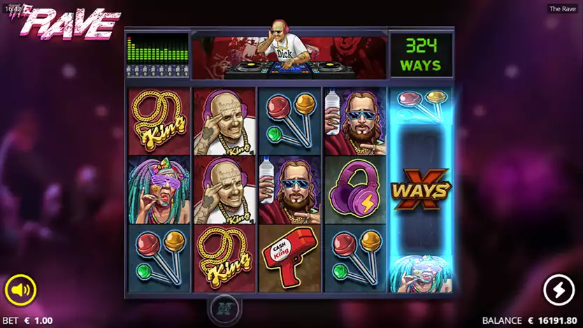 The Rave slot gameplay screenshot