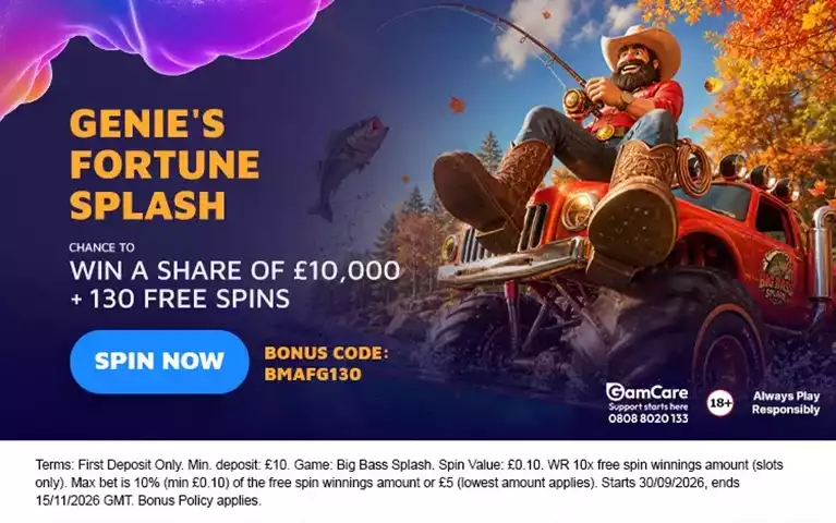Genie's Fortune Splash: Win a Share of £10,000 at Spin Genie