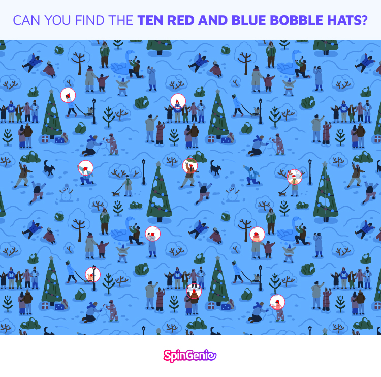 10 Red and Blue Bobble Hats
