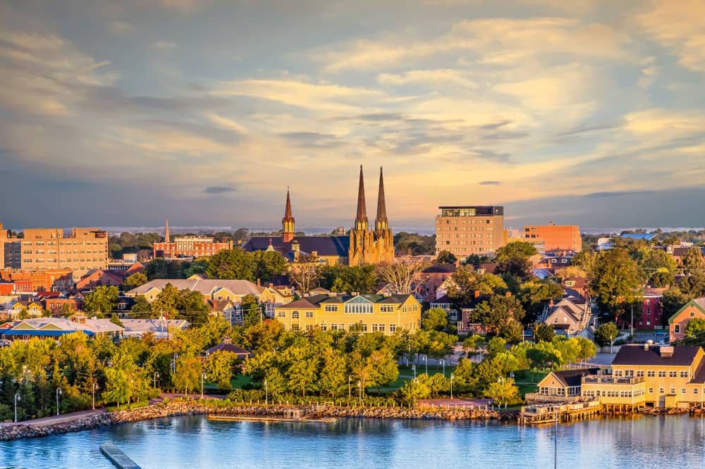 Sunset view of Charlottetown with riverfront