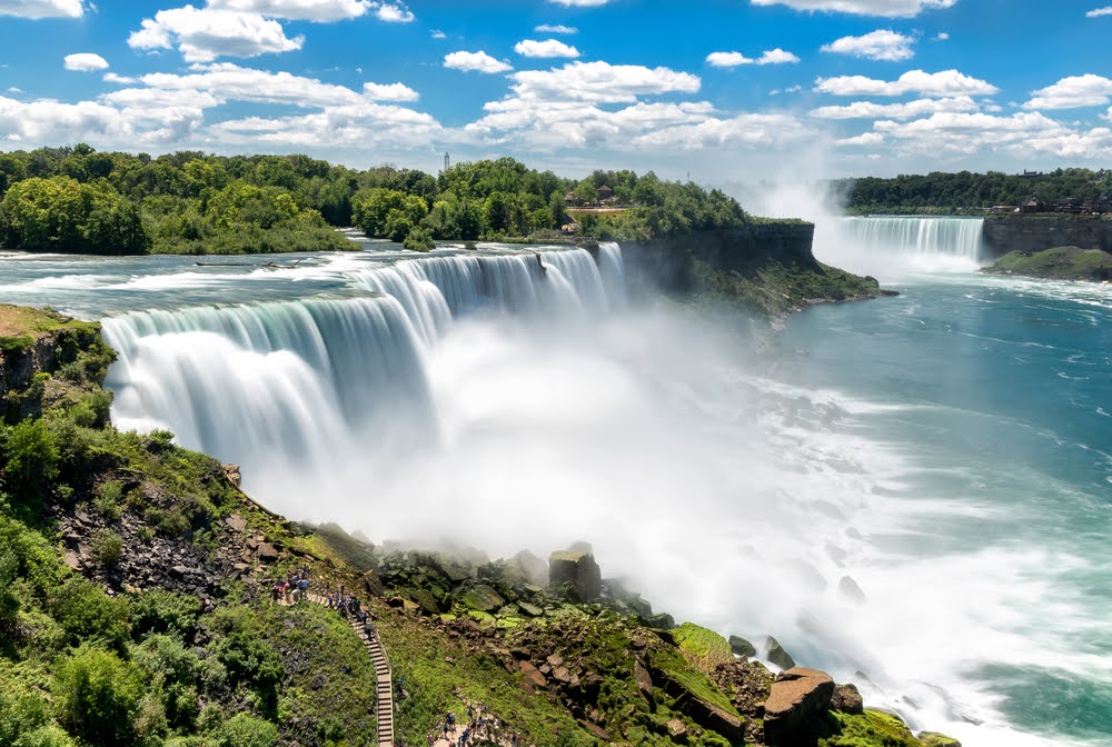 Waterfalls surrounded by greenery