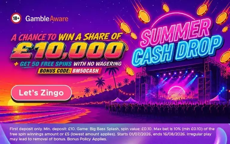 Enjoy Summer Cash Drop at Zingo Bingo with 20 Free Spins