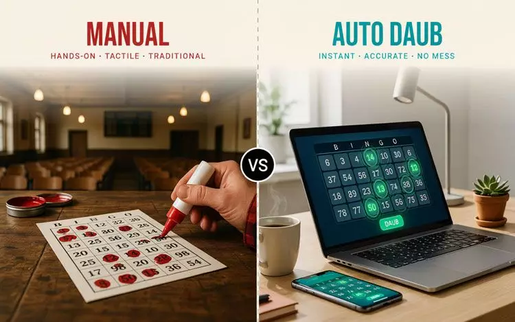 Manual bingo dabbing compared with Auto Daub in online bingo