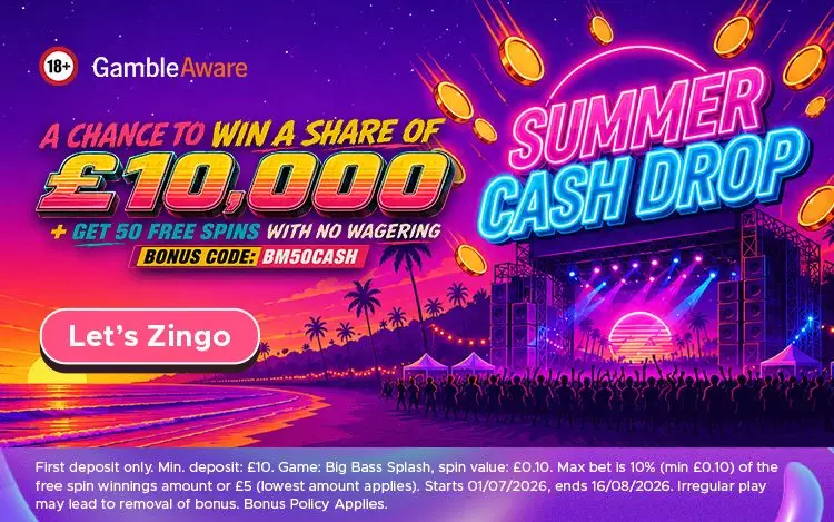 Enjoy Summer Cash Drop at Zingo Bingo with 20 Free Spins