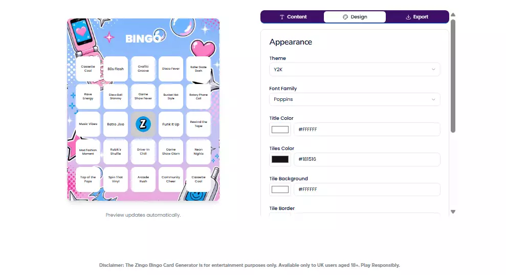 Zingo Bingo Card Generator Preview
